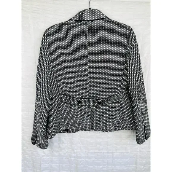 Talbots Black White Patterned Blazer Button Notched Lapel Front Pockets Size 10 - Picture 2 of 13